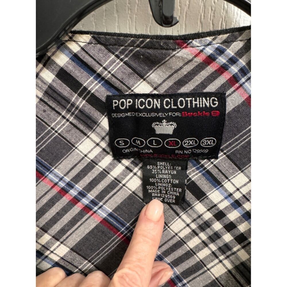 Pop Icon Clothing Black Pinstripe Vest Mens Plaid‎ Lined V-Neck Button Front xl - Picture 4 of 9
